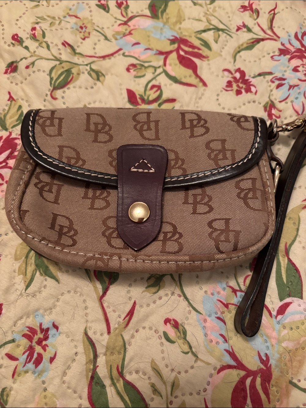 Dooney and bourke Brown Logo-Print Wristlet Clutch